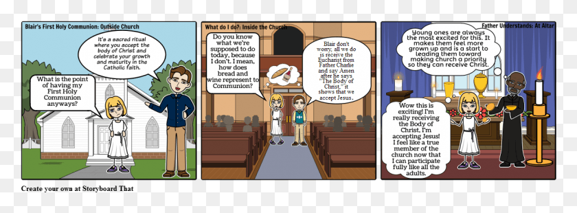 1145x367 First Holy Communion Comics, Book, Indoors, Person HD PNG Download