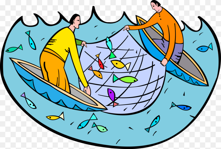 1041x700 Fishermen In Boats With Nets And Fish Fisherman Using Net Clip Art, Outdoors, Person, Nature, Face Sticker PNG