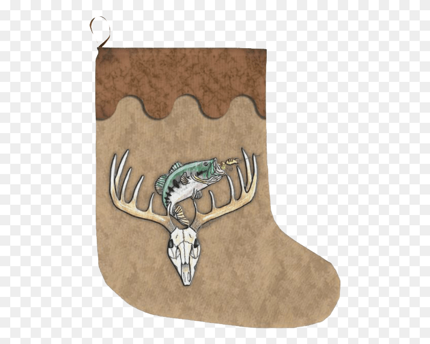 493x612 Fishing Hunting Deer Antlers Jumping Fish Large Christmas Christmas Stocking, Clothing, Apparel, Boot HD PNG Download