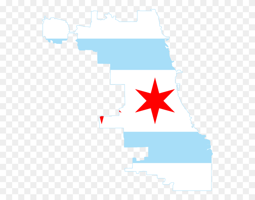 562x599 Flag Map Of Chicago Map Of Chicago With Flag, Cross, Symbol, Star Symbol HD PNG Download