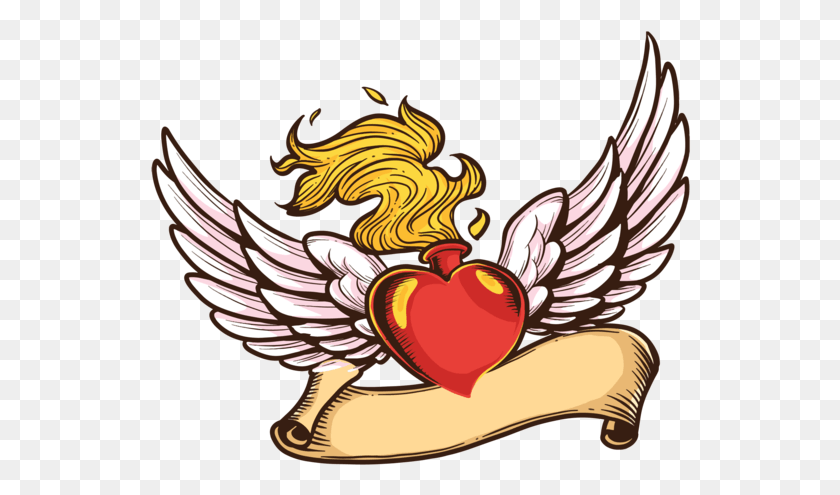 542x435 Flaming Heart Vector Illustration Simple Wings Vectors, Graphics, Angel HD PNG Download