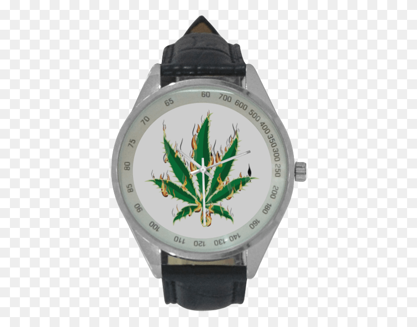 395x600 Flaming Marijuana Leaf Men39s Leather Strap Analog Watch Watch, Wristwatch, Clock Tower, Tower HD PNG Download