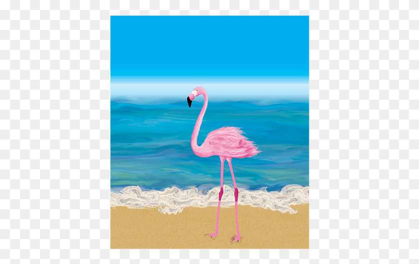 400x470 Flamingo On The Beach Print Flamingo En Una Playa, Pájaro, Animal, Pico Hd Png