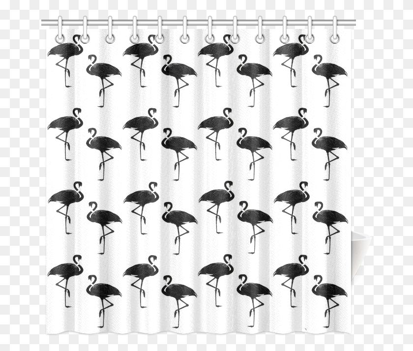 674x654 Flamingo Silhouettes Black White Shower Curtain Shower Curtains, Bird, Animal, Shower Curtain HD PNG Download