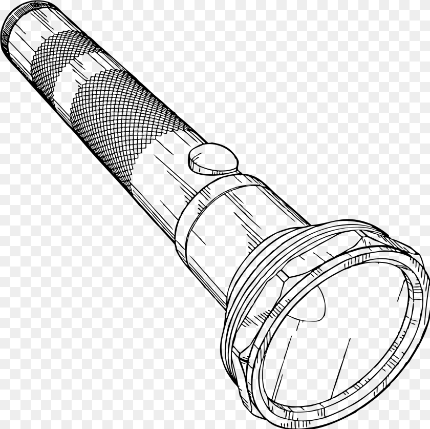 Flashlight Drawing Simple Torch Black Amp White, Gray Sticker PNG