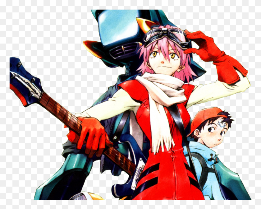 991x778 Flcl Is An Anime Everyone Loves To Hate And Hates To Yoshiyuki Sadamoto Flcl, Comics, Book, Guitar HD PNG Download