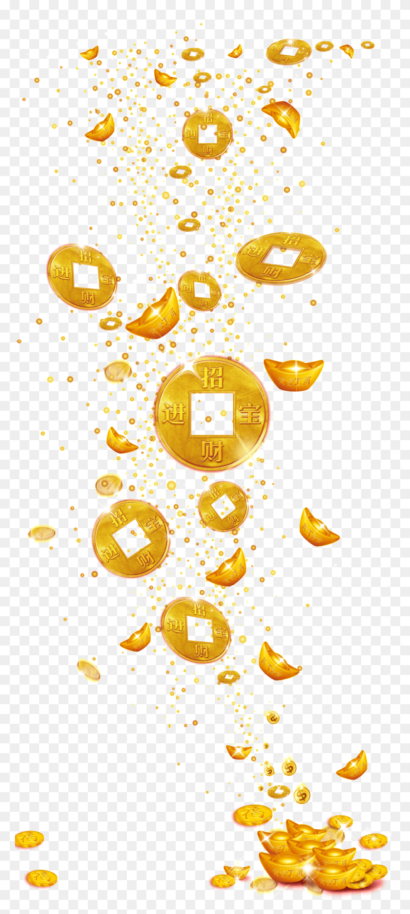 1015x2355 Floating Gold Ingot Coins Transparent Decoration, Graphics, Christmas Tree HD PNG Download