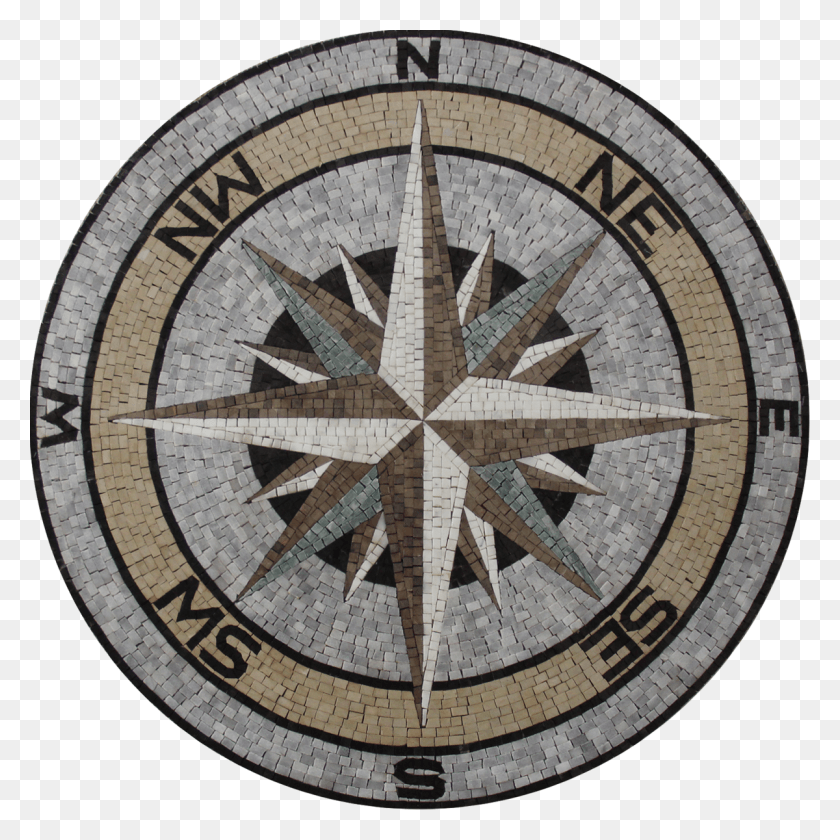 1200x1200 Floor Medallion Nautical Earth Colors Compass Mosaic Mosaic Marble Medallion Compas, Clock Tower, Tower, Architecture HD PNG Download