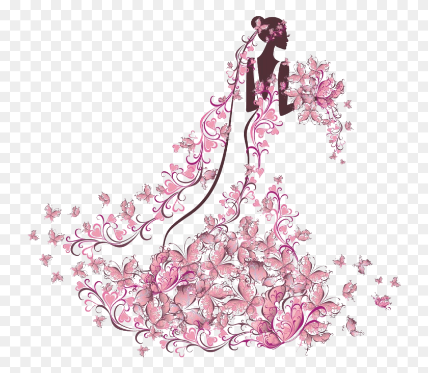 735x672 Floral Bride Free Vector Pink Image Of Butterfly, Plant, Cherry Blossom, Flower HD PNG Download