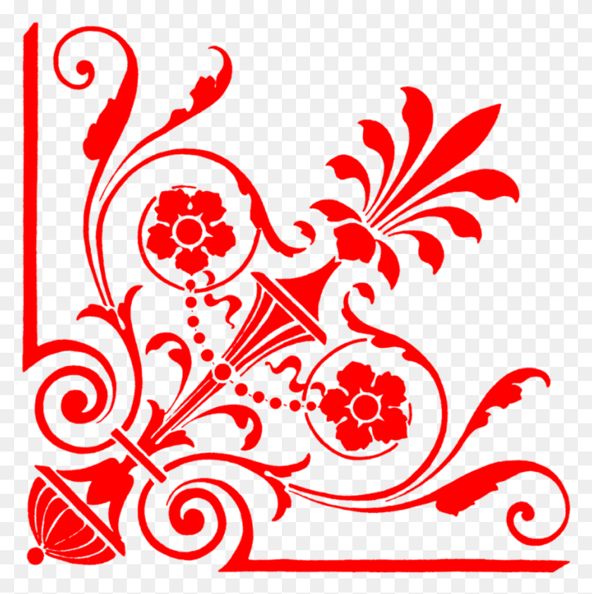 899x902 Floral Corners Red Floral Vector, Graphics, Floral Design HD PNG Download