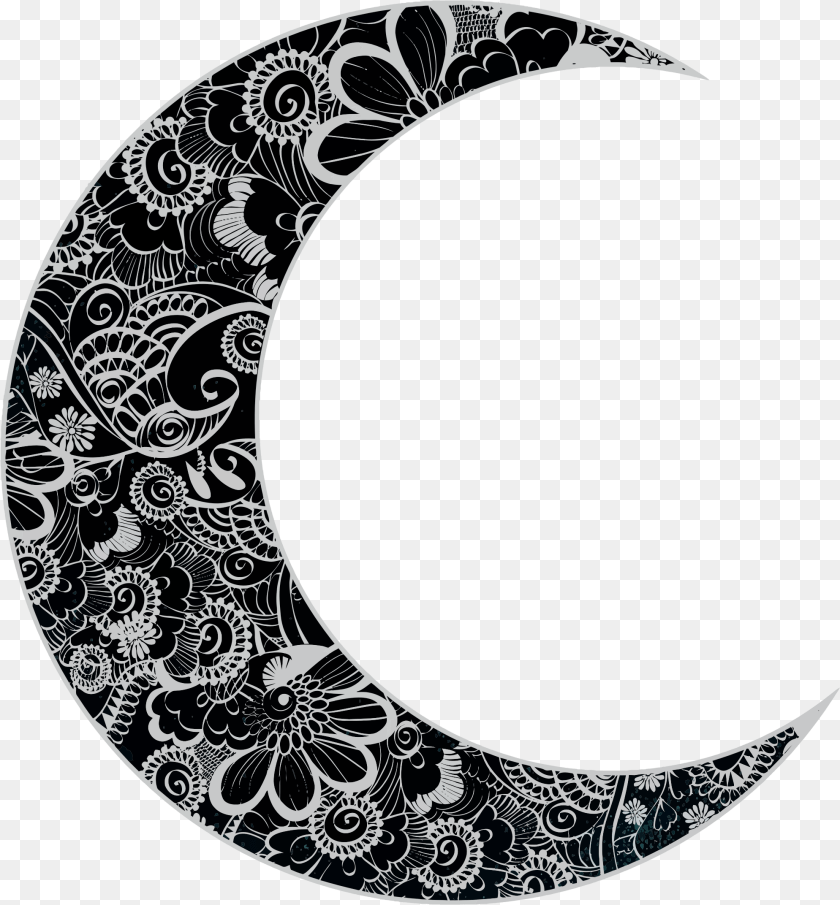 1989x2144 Floral Crescent Moon Crescent Moon With Design, Pattern, Art PNG