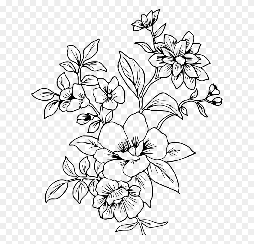 633x750 Floral Design Cut Flowers Visual Arts Leaf Plant Stem Transparent Flower Line Art, Gray, World Of Warcraft HD PNG Download
