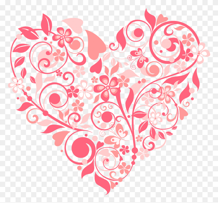 1001x927 Floral Heart Patern Flower Heart Transparent Background, Graphics, Floral Design HD PNG Download