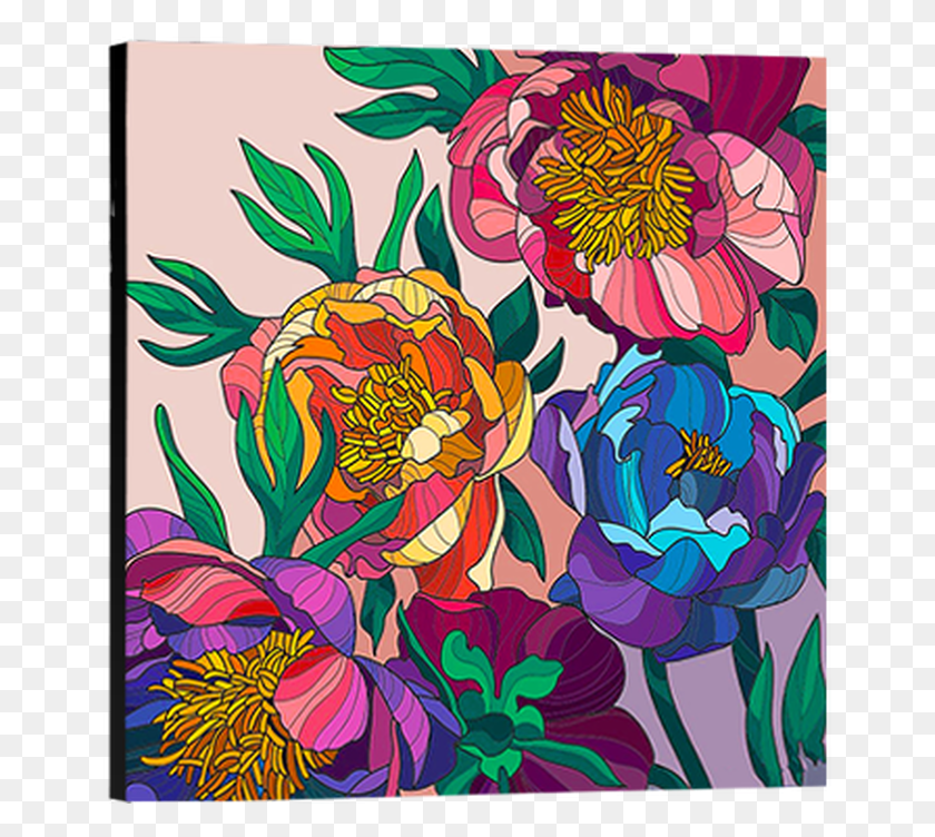 655x692 Цветочные Линии Холст Искусство Обыкновенный Пион, Графика, Цветочный Дизайн Hd Png Скачать