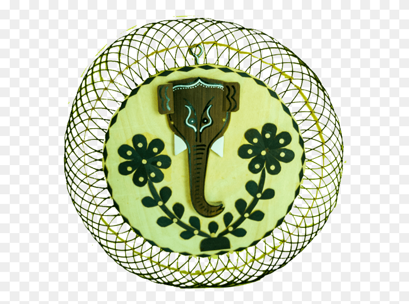 586x566 Floral Round Ganesh Yellow And Brown Vase Illustration, Weapon, Weaponry, Blade Descargar Hd Png
