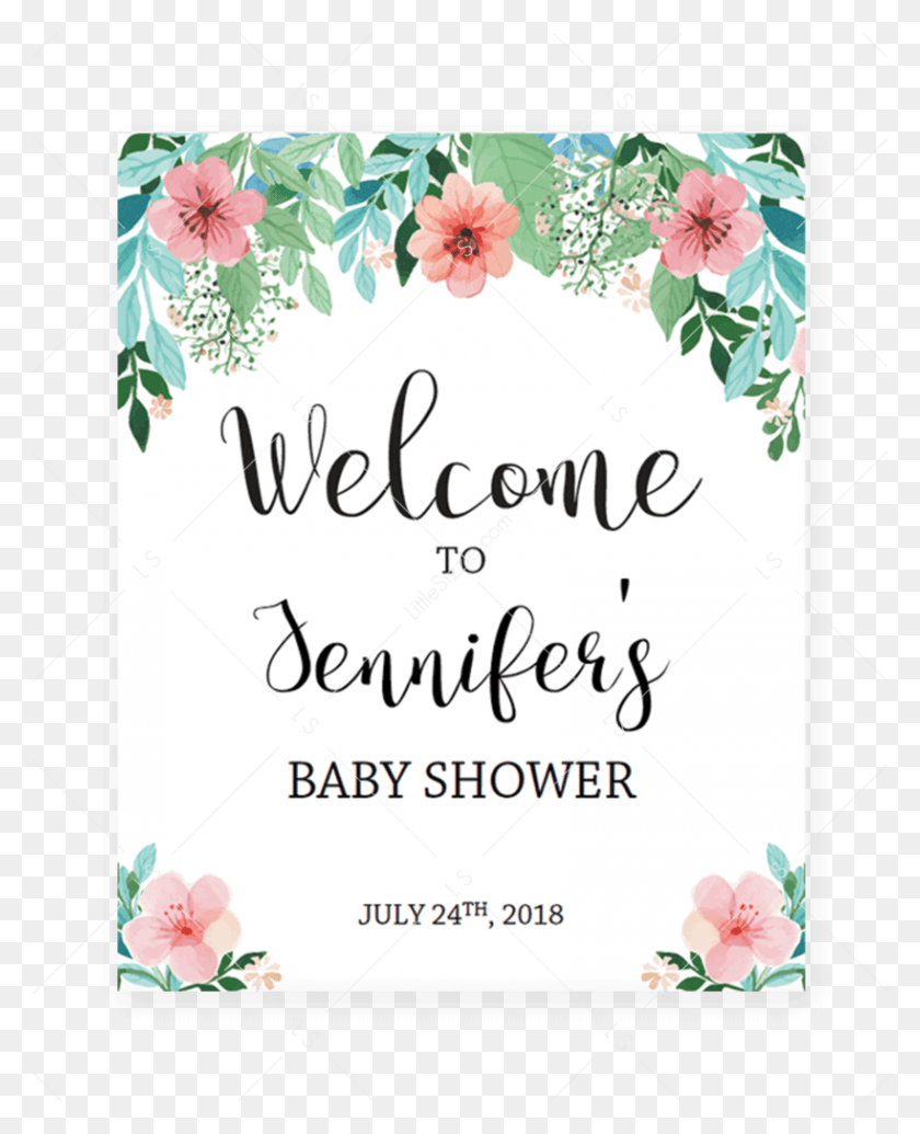 819x1024 Floral Shower Welcome Sign Printable By Littlesizzle Printable Baby Shower Predictions Game, Envelope, Mail, Greeting Card HD PNG Download