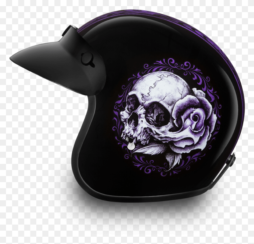 955x911 Floral Skull Cruiser Helmet Smallest 34 Dot Dot Daytona Cruiser W Floral Skull, Clothing, Apparel, Crash Helmet HD PNG Download