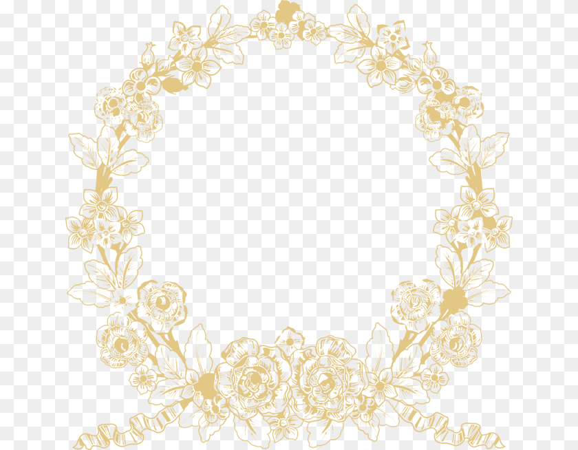 650x654 Florals Flowers Leaves Vines Gold Floralwreath, Lace, Chandelier, Lamp Sticker PNG