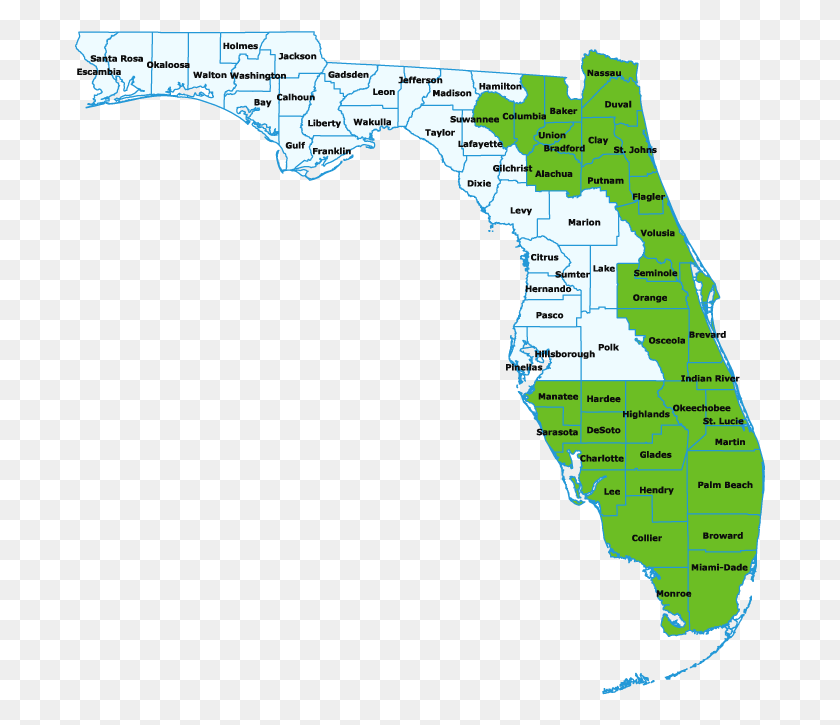691x665 Florida Counties And Territories Florida Power And Light Map, Diagram, Plot, Atlas HD PNG Download