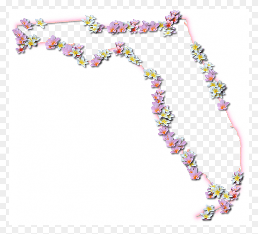 1024x922 Florida Fancy Frame Style Florida Map With Flowers, Graphics, Text HD PNG Download