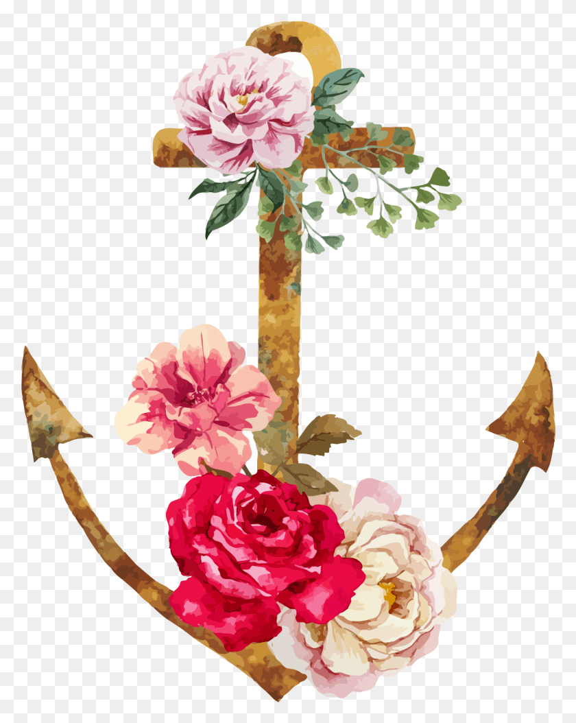 1144x1458 Flower Anchor Tattoo Watercolor Anchor Floral, Plant, Blossom, Carnation HD PNG Download