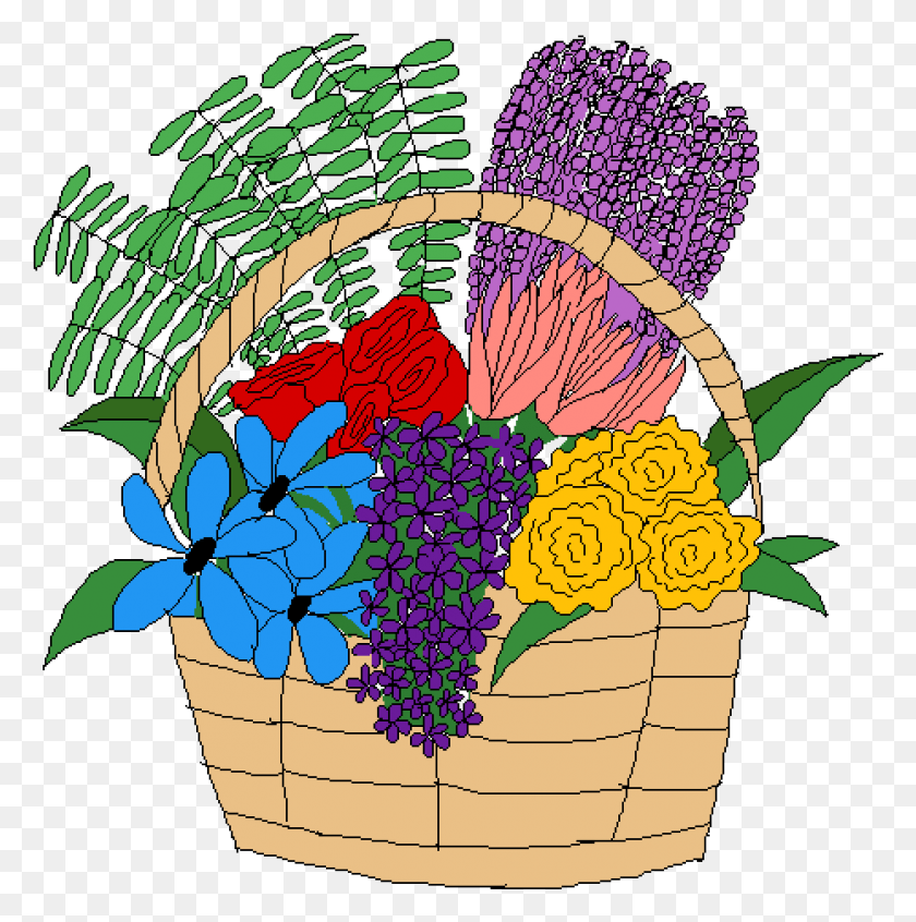 931x939 Flower Basket Bouquet, Graphics, Doodle HD PNG Download
