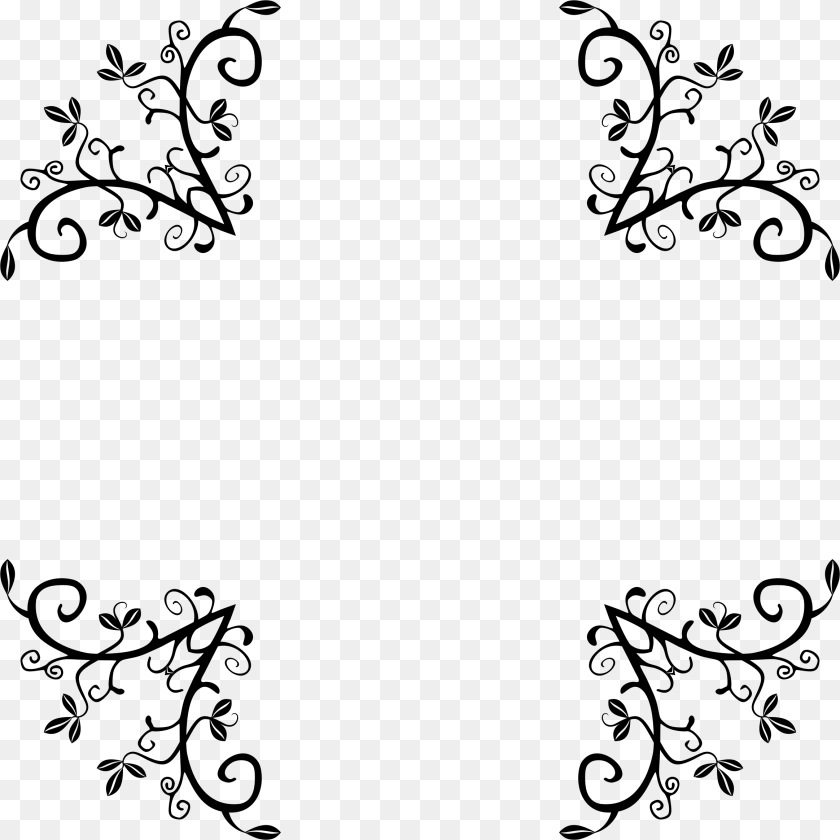 2328x2328 Flower Border Clipart Black And White, Gray Sticker PNG