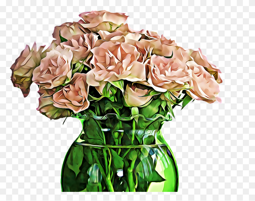 1003x773 Flower Bouquet Flowers Vase Drawing Transparent, Plant, Flower, Blossom HD PNG Download