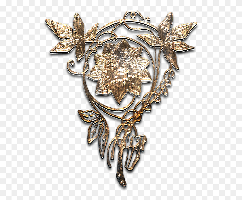 544x635 Flower Brooch Aged Gold Metal Texture Graphic 3d Gold Flower, Accessories, Accessory, Jewelry HD PNG Download