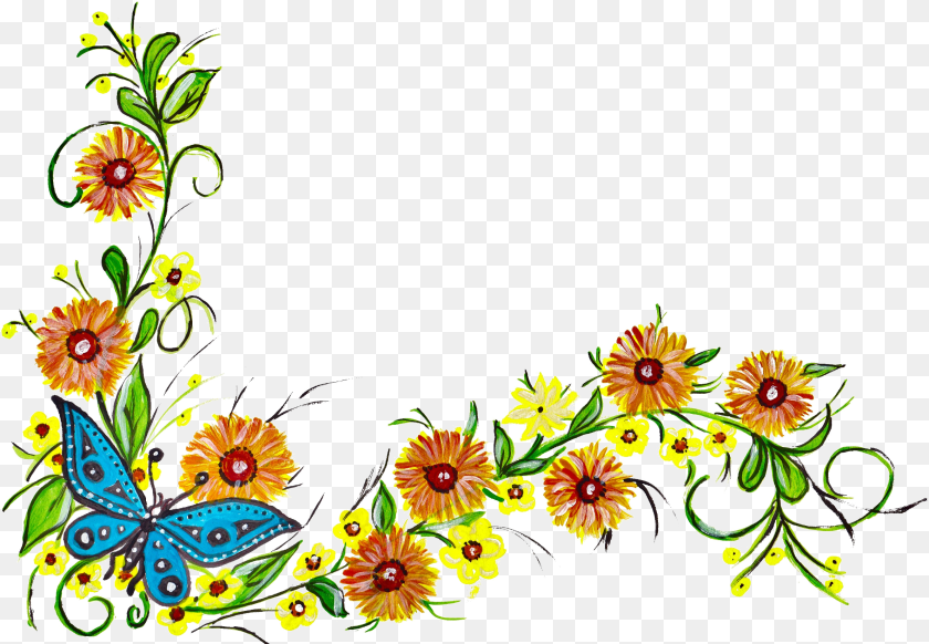 2380x1648 Flower Butterfly Corner Onlygfxcom Butterfly And Flower Border Design, Art, Embroidery, Floral Design, Graphics PNG