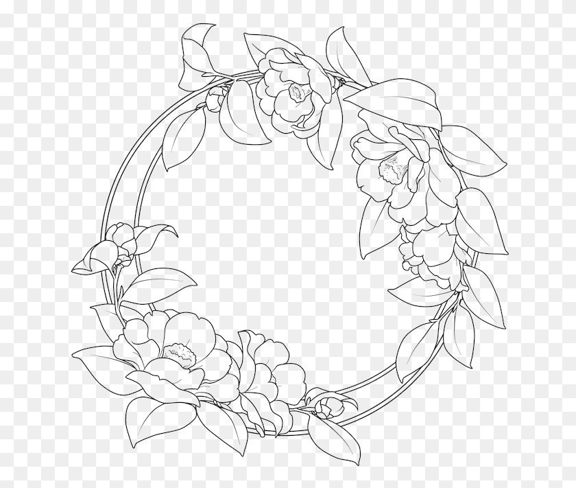 649x651 Flower Camellia Vector Artwork Border Round Clipart Flower Circle Border Drawing, Tiara, Jewelry, Accessories HD PNG Download
