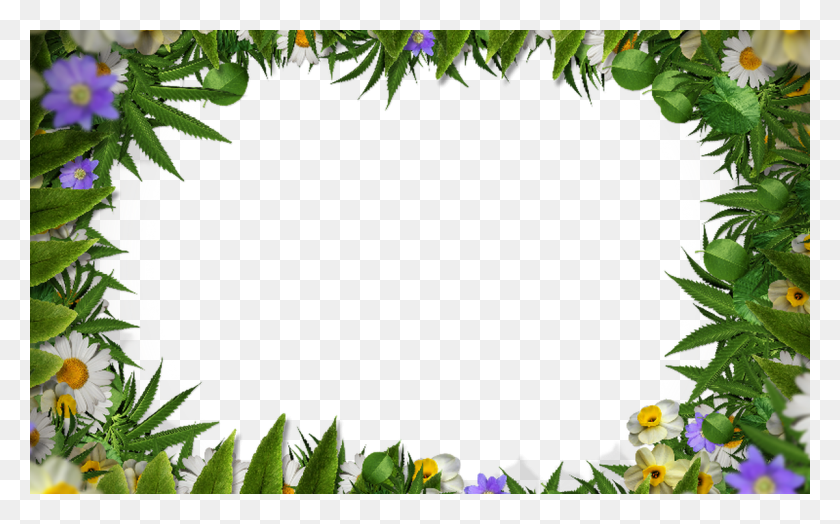 1200x715 Flower Frame Border With Green Leaves Background Flower Frame Background Transparent, Plant, Flower, Blossom HD PNG Download
