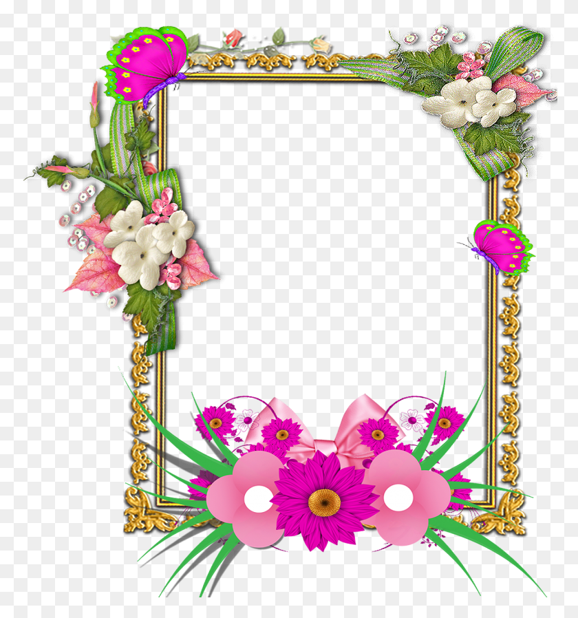1201x1291 Flower Frame Frame Floral Photo Frame Wreath Beautiful Flower Butterfly Frame, Floral Design, Pattern, Graphics HD PNG Download