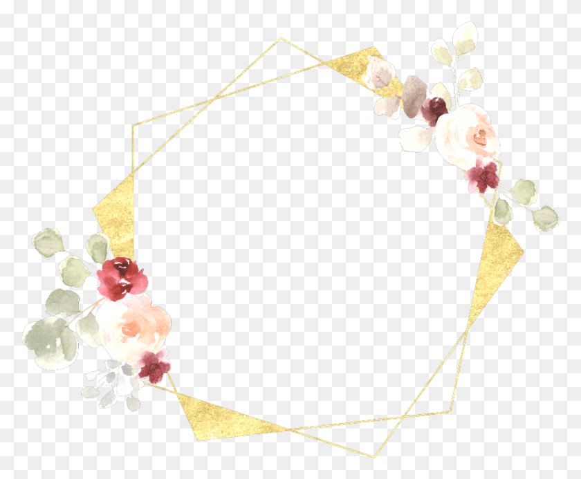 855x694 Flower Frame Gold Flowers Green Border Wedding, Plant, Flower, Blossom HD PNG Download