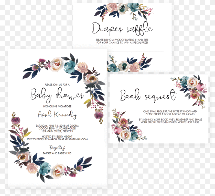 Flower Games Printable Package Boho Chic Baby Shower Invitation Set, Text, Plant, Rose, Paper PNG