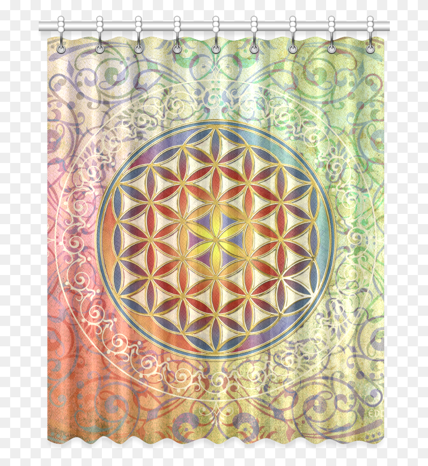 696x855 Flower Of Life Vintage Ornaments Green Red Window Curtain Tapestry, Rug, Pattern HD PNG Download