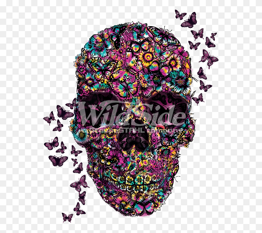 565x689 Flower Skull With Butterflies Illustration, Pattern, Ornament HD PNG Download