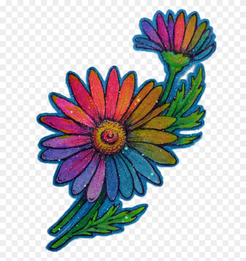 641x831 Flower Sunflower Glitter Rainbow Tumblr Hippy Rainbow Floral Transparent, Plant, Floral Design, Pattern HD PNG Download