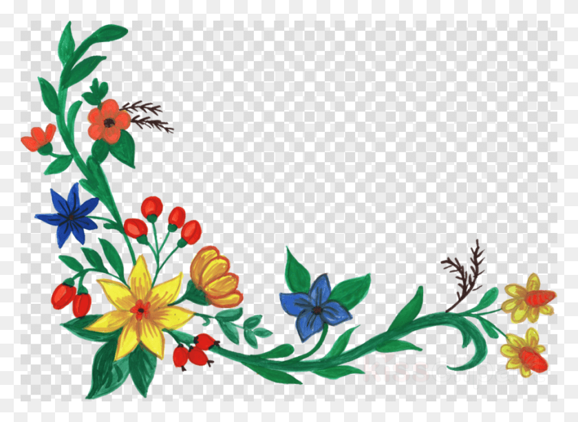 900x640 Descargar Png Flor Acuarela Esquinas Png Esquinas De Flores Transparentes, Diseño Floral, Patrón, Gráficos Hd Png