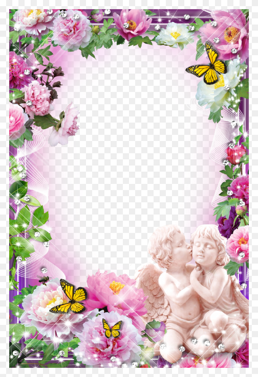 853x1280 Flower With Angels Flowers Frame For Photoshop, Graphics, Plant HD PNG Download