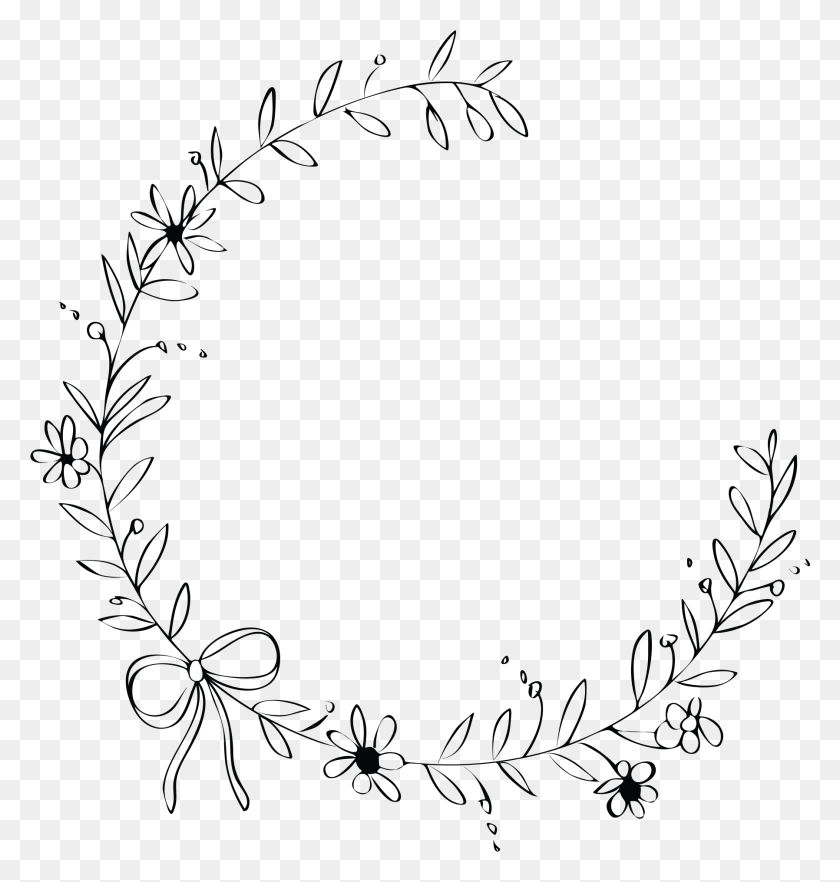 1796x1894 Flower Wreath Drawing Black And White Flower Wreath, Graphics, Floral Design HD PNG Download