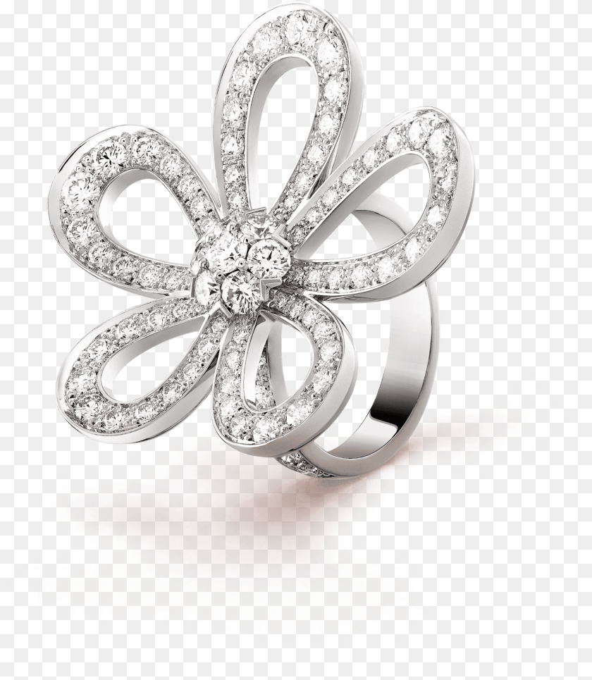 1420x1632 Flowerlace Ring 3 4 View Van Cleef Body Jewelry, Accessories, Silver, Tape, Diamond PNG
