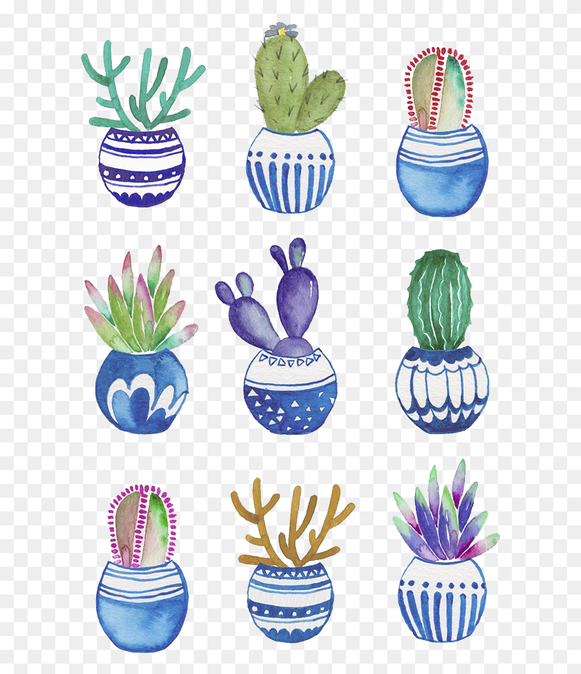 608x915 Flowerpot Drawing Watercolor Potted Cactus Painting Drawing Of Cactus In Pot, Egg, Food, Sphere HD PNG Download