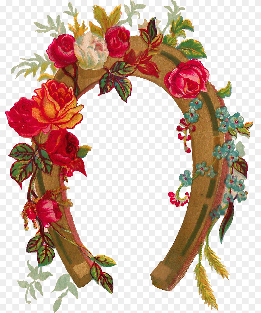 812x1008 Flowers And Horses Graphic, Flower, Plant, Rose, Horseshoe Sticker PNG