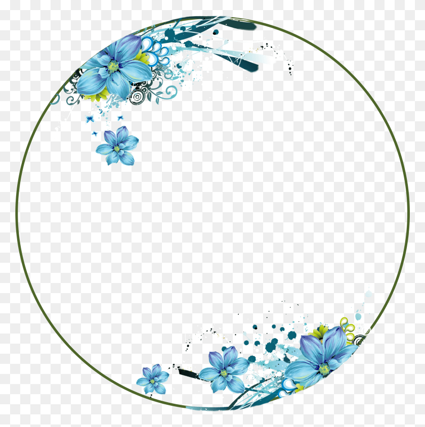 2515x2532 Flowers Blue Circle Frame Pink Floral Background Blue Flower Circle, Pattern, Graphics HD PNG Download