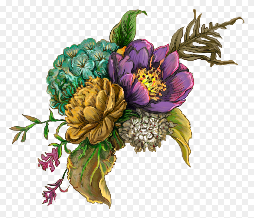 1697x1444 Descargar Png Flores Pintadas A Mano Combinaciones De Flores Varias Flores, Gráficos, Diseño Floral Hd Png