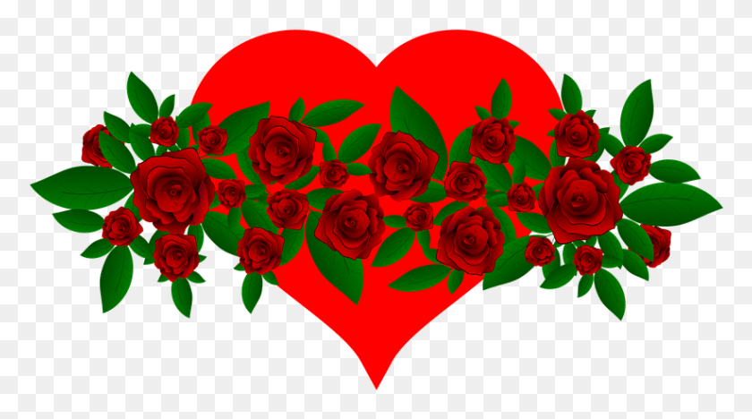 821x430 Цветы Сердце Красные Зеленые Листья Розы Роза Доброе Утро Цветок, Графика, Узор Hd Png Скачать
