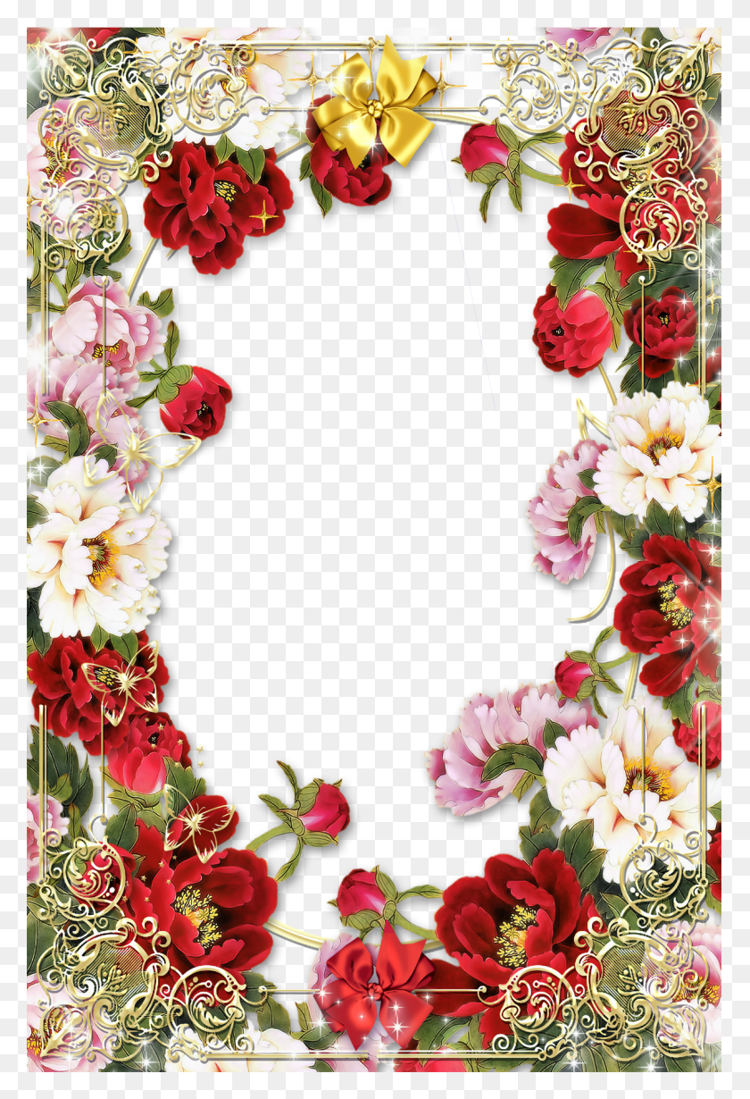 1200x1800 Flowers Picture Frame With Golden Floral Border Images Happy New Year Photo Frame 2019, Graphics, Floral Design HD PNG Download