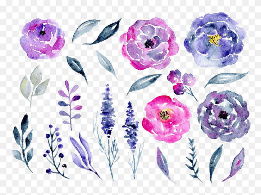 934x679 Flowers Sticker Watercolor Flowers Purple, Graphics, Floral Design HD PNG Download