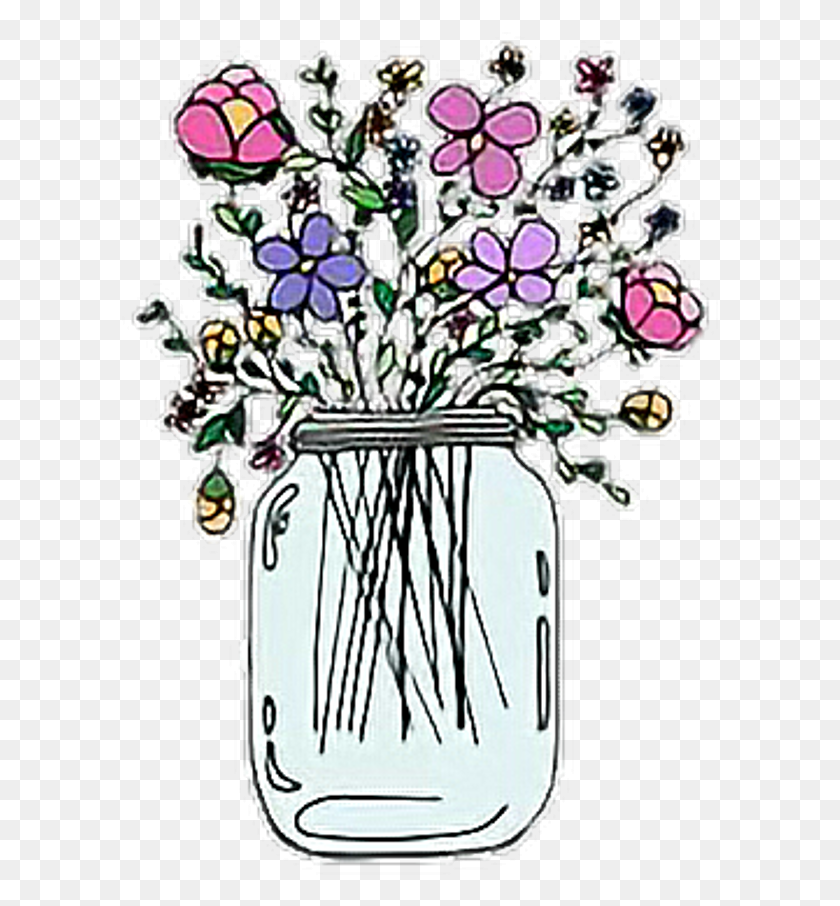 599x846 Descargar Png Flores Tumblr Pegatinas, Flores Simples En Frasco De Vidrio, Dibujo, Gráficos, Diseño Floral Hd Png